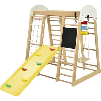 Hra na zahradu Dřevěná prolézačka se skluzavkou a křídovou tabulí