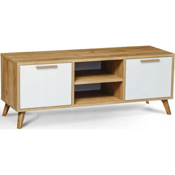 Televizní stolek TV stolek/skříňka v SKANDINÁVSKÉM stylu Dub a Bílá KONSIMO