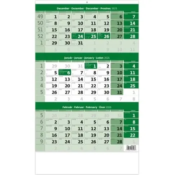 Kalendář Trojmesačný kalendár zelený s menným kalendáriom slovenský nástěnný kalendář 2026 N322-26 Nižší cena pro více kusů!