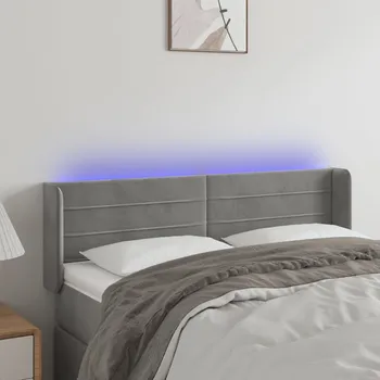 Čelo postele s LED světle šedé 147 x 16 x 78/88 cm samet IM_3123424