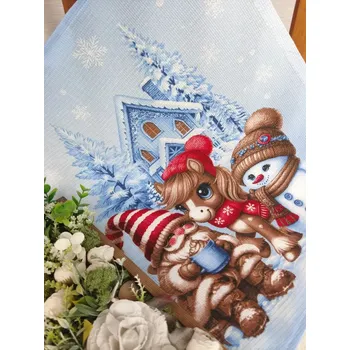 Utěrka Kuchyňská utěrka - vánoční skřítek a sněhulák 50 x 60 cm