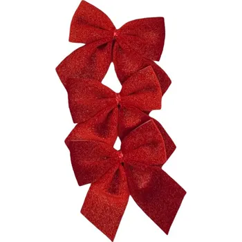 Vánoční ozdoba Mašle třpytivé 3ks 110 mm, červené