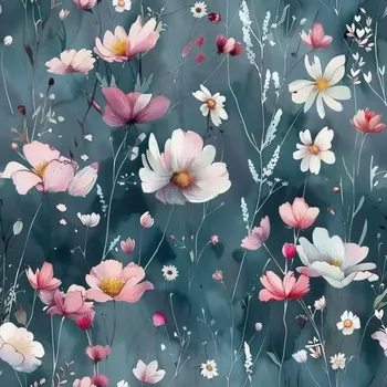 Galanterie Teplákovina, Růžovobílé kvítky na ocelové (E) (Kvalitní teplákovina Bella)