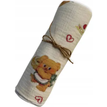 Plena Mušelínová plena bavlna 100% 80x60 bavlněná plena MEDVÍDEK SRDÍČKA