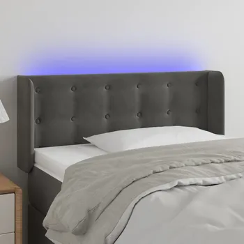 Čelo postele s LED tmavě šedé 83 x 16 x 78/88 cm samet IM_3123701