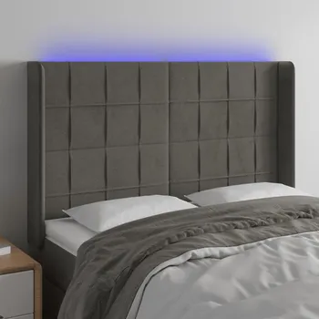 Čelo postele s LED tmavě šedé 147 x 16 x 118/128 cm samet IM_3124097