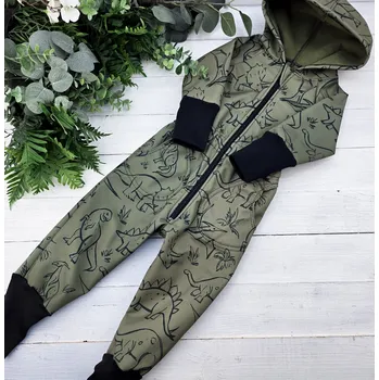 Dětský overall Kulišárny SOFTSHELL KOMBINÉZA rostoucí s kapsami DINOSAUR VELIKOST: 134-140