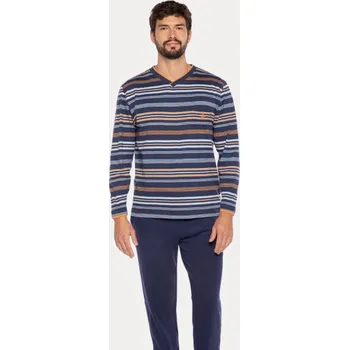 Pánské pyžamo GUASCH Pánské pyžamo VALENTINO, Tmavě modrá, V dárkovém boxu, Bavlna 100%, Dlouhý rukáv - vel. M