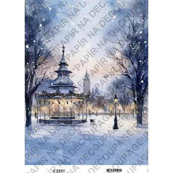 Umělecký papír Rýžový a soft papír na decoupage - Zima v parku - KB2551 Materiál: Soft, Rozměr: A4