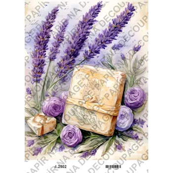 Umělecký papír Rýžový a soft papír na decoupage - Levandule vintage - KB2502 Materiál: Soft, Rozměr: A4