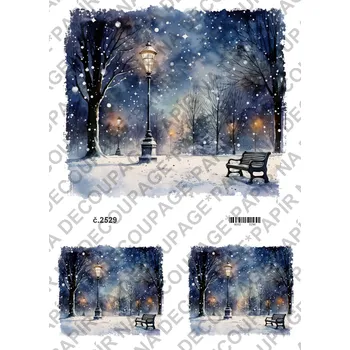 Umělecký papír Rýžový a soft papír na decoupage - Zima v parku - KB2529 Materiál: Soft, Rozměr: A4