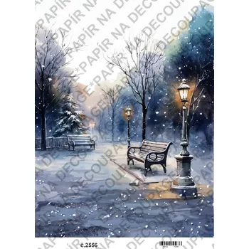 Umělecký papír Rýžový a soft papír na decoupage - Zima v parku - KB2556 Materiál: Soft, Rozměr: A4