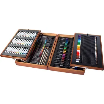 Výtvarná sada 174dílná sada na malování a kreslení v praktické dřevěné dárkové krabičce