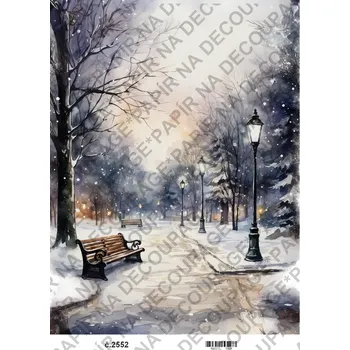 Výtvárné potřeby Rýžový a soft papír na decoupage - Zima v parku - KB2552 Materiál: Rýžový papír, Rozměr: A4