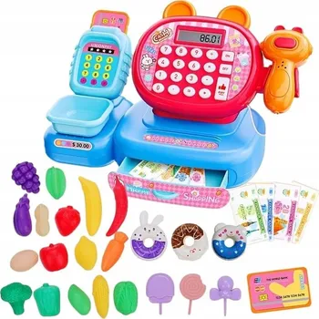 Hra na obchod POKLADNA S KALKULAČKOU BAREVNÁ SVĚTLO ZVUK SKENER PENÍZE