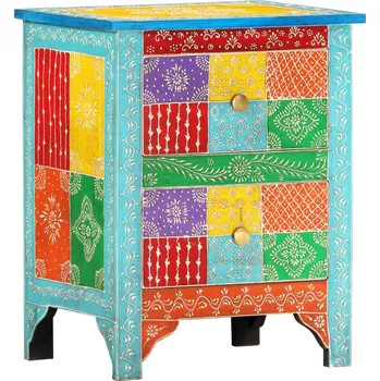 Noční stolek Ručně malovaný noční stolek 40 x 30 x 50 cm masivní mangovník IM_286157