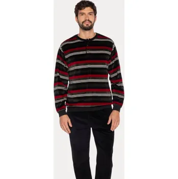 Pánské pyžamo GUASCH Pánské pyžamo JULIO, Hnědá, V dárkovém boxu, Bavlna 80% / polyester 20%, Dlouhý rukáv - vel. XXL