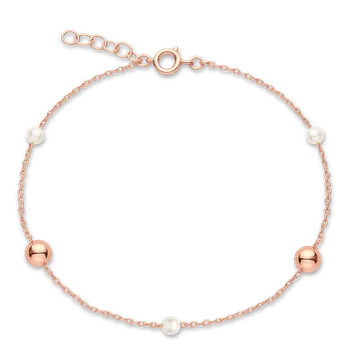 Náramek MINET Zlatý náramek z růžového zlata s kuličkami a perlami Au 585/1000 1,80g JMG0305WRB16