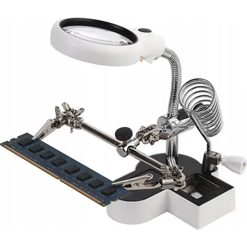 Lupa Třetí ruka s LED lupou, svorkami a držákem na páječku