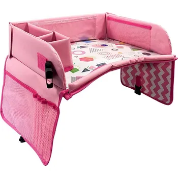 hrací stolek Přenosný dětský stolek do auta, s kapsami - růžový