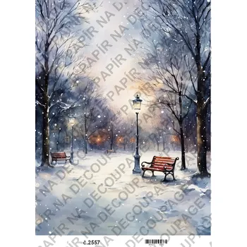 Umělecký papír Rýžový a soft papír na decoupage - Zima v parku - KB2557 Materiál: Soft, Rozměr: A4