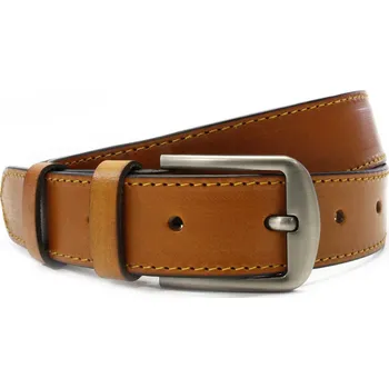 Opasek Světle hnědý kožený pánský prošívaný opasek 913-5007-1-05/05-9012-40