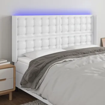 Čelo postele s LED bílé 183 x 16 x 118/128 cm umělá kůže IM_3124151