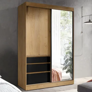 Šatní skříň Šatní skříň HAITI | se zrcadlem | 140 cm | dub lefkas/černá