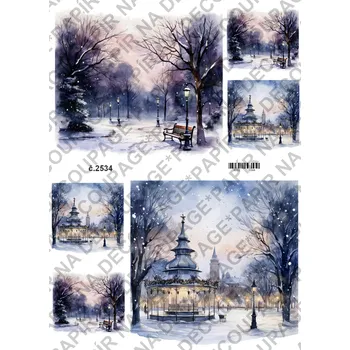 Umělecký papír Rýžový a soft papír na decoupage - Zima v parku - KB2534 Materiál: Soft, Rozměr: A4