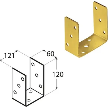 Tesařské kování DOMAX PSO šroubovací patka sloupku typu U Galvanický zinek žlutý (ZNZ) PSO 120 -121 x 60 x 120 x 4.0 mm (10 ks)
