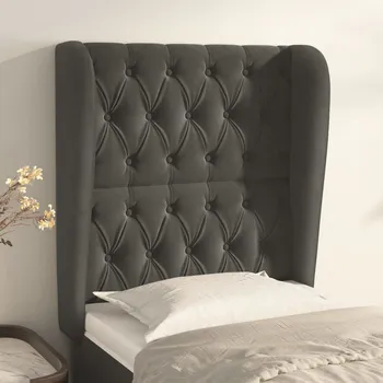 Čelo postele typu ušák tmavě šedé 83 x 23 x 118/128 cm samet IM_3118323