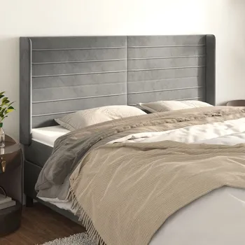 Čelo postele typu ušák světle šedé 203x16x118/128 cm samet IM_3119786