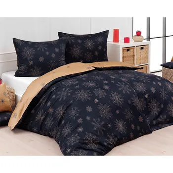 Povlečení Povlečení Matějovský GOLD CHRISTMAS, vločky, antracit-bežová, bavlněný satén, 140x220cm + 70x90cm