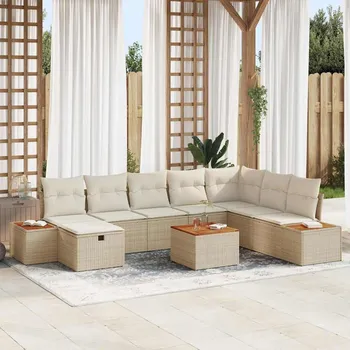 Zahradní pohovka Sada zahradních pohovek s polštářem 9 pcs Béžová polyratan IM_3360995