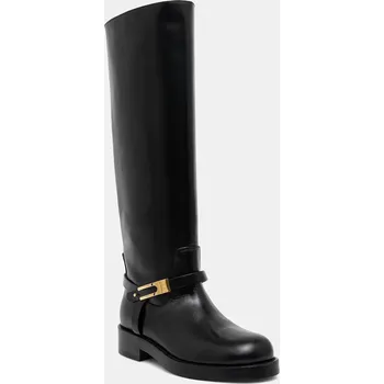 Dámské kozačky Kožené kozačky Elisabetta Franchi dámské, černá barva, na plochém podpatku, SA57B56E2 SA57B56E2.110 99X, EUR 39