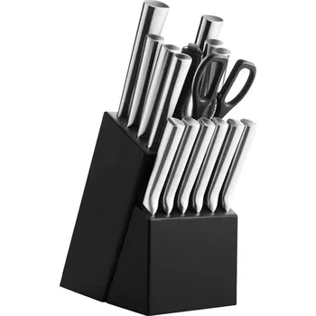 16dílná sada nožů z nerezové oceli v dřevěném držáku, s ořezávátkem a nůžkami