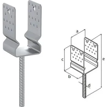 Tesařské kování DOMAX PSSZ zapuštěná patka sloupku typu U Žárový zinek (ZNO) PSSZ 80 - 81 x 80 x 150 x 4.0 mm (6 ks)