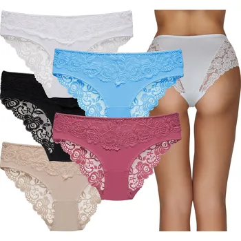 Dámské oblečení Dámské kalhotky Anet, bavlněné kalhotky, vícebarevné, s krajkou, sada 5 ks