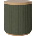 Bolia Tmavě zelený čalouněný taburet Rigato 40 cm s dubovým podnosem