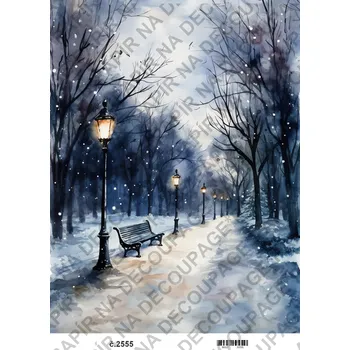 Umělecký papír Rýžový a soft papír na decoupage - Zima v parku - KB2555 Materiál: Soft, Rozměr: A4