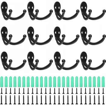 Věšák NÁSTĚNNÝ VĚŠÁK DRŽÁK NA OBLEČENÍ ČERNÝ PEVNÝ HÁČEK NA ZEĎ 12 Ks