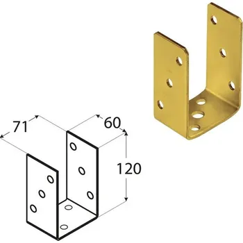 Tesařské kování DOMAX PSO šroubovací patka sloupku typu U Galvanický zinek žlutý (ZNZ) PSO 70 - 71 x 60 x 120 x 4.0 mm (10 ks)