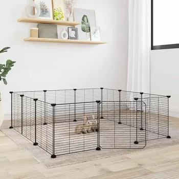 12dílná klec pro domácí mazlíčky s dvířky černá 35 x 35 cm ocelová IM_171626