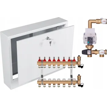 rozdělovač topení Rozdělovač pro podlahové topení 8 okruhů s ČERPADLEM WILO + PEX SVĚRKY + SKŘÍŇKA PRO POVRCHOVOU MONTÁŽ