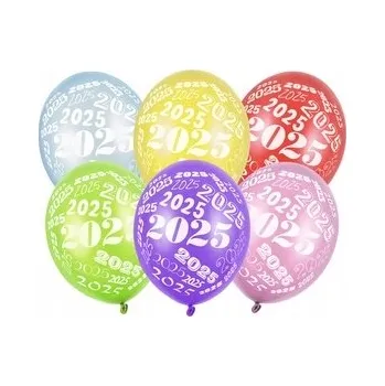 Balónek Metalické balónky s potiskem "2025" - mix barev, 30 cm, 6 kusů