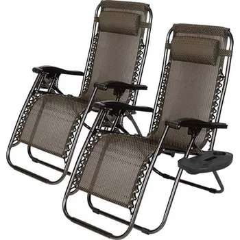 Nulová gravitační zahradní židle s držákem na sklenici, 2 ks - hnědá