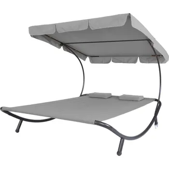 Zahradní lehátko Lehátko pro dvě osoby se stříškou - šedá