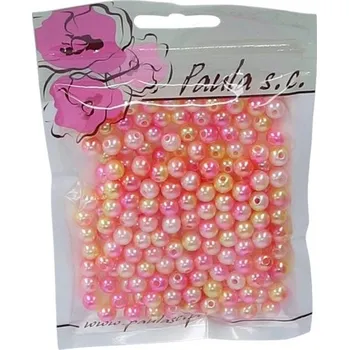 Dětské navlékací korálky Korálky plast., ŽLUTORŮŽOVÉ perleť, 8mm, 166 ks/bal.