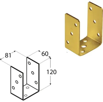 Tesařské kování DOMAX PSO šroubovací patka sloupku typu U Galvanický zinek žlutý (ZNZ) PSO 80 - 81 x 60 x 120 x 4.0 mm (10 ks)