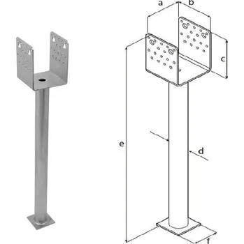 Tesařské kování DOMAX PSS R500 zapuštěná patka sloupku typu U Žárový zinek (ZNO) PSS R500 140 - 141 x 120 x 125 x 4.0 mm (1 ks)